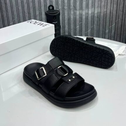 Loewe Black Leather Buckle Sandals