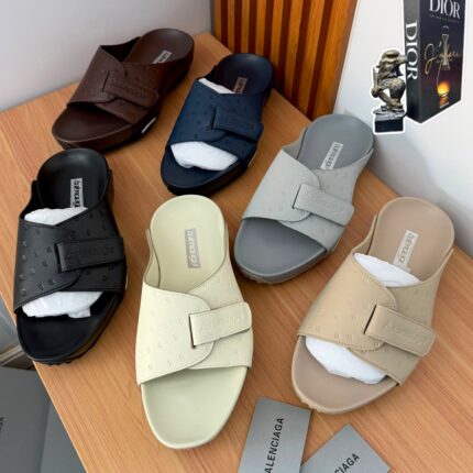 Men’s Monogram Leather Slides with Velcro Straps