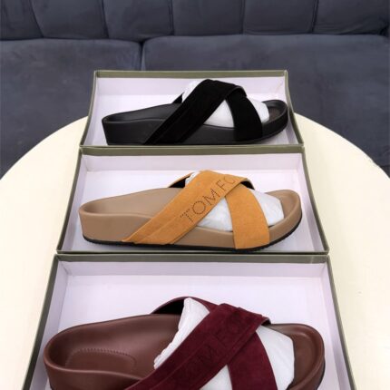 Tom Ford Suede Slides with Perforated Logo