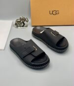 UGG Brown Platform Slides with Buckle Strap 1