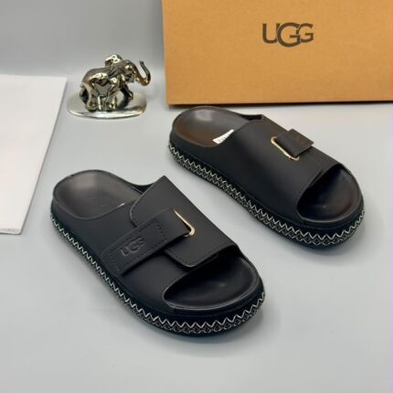 UGG Brown Platform Slides with Buckle Strap 1