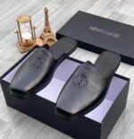 White Leather Mule Slides with Embossed Logo