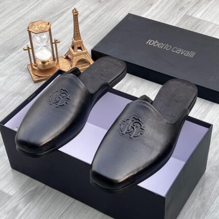 White Leather Mule Slides with Embossed Logo