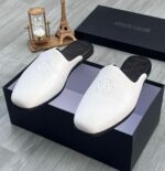 White Leather Mule Slides with Embossed Logo