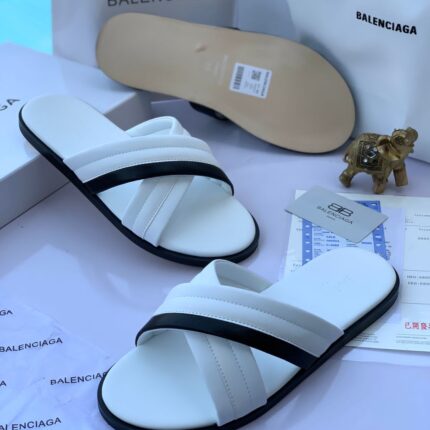 White Palm Slides with Black Accent Strap