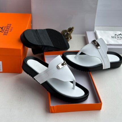 White Sandals with Metallic Buckle