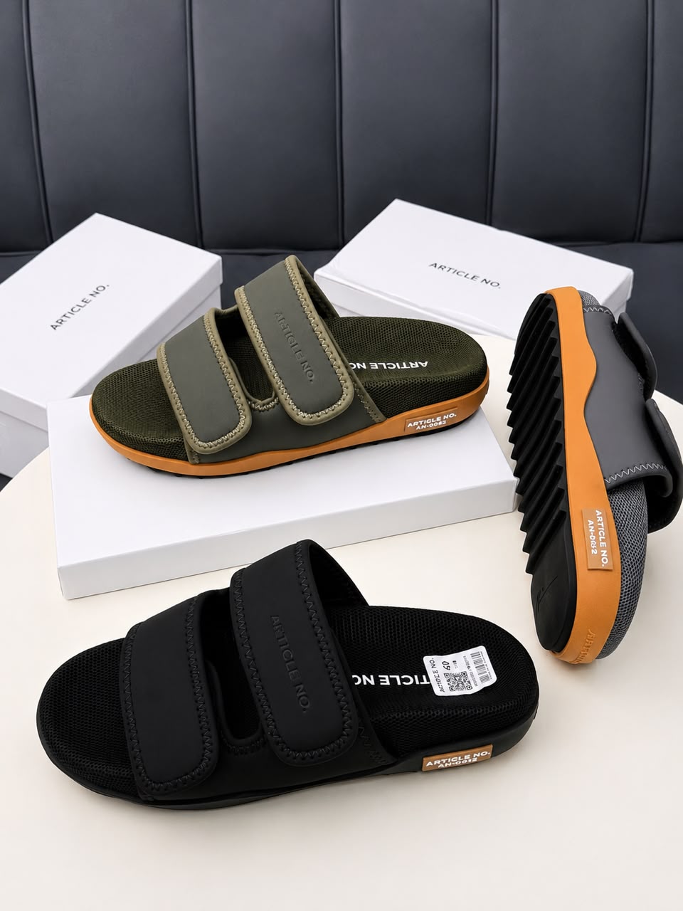 Article No. Olive Green Mesh Slides with Velcro Straps Article No. Olive Green Mesh Slides with Velcro Straps