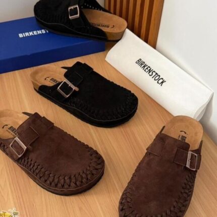 Birkenstock Boston Braided Dark Brown Suede Clogs
