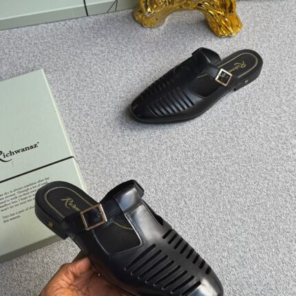 Black Leather Half Shoes with Buckle Strap