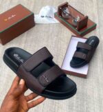Black Leather Sandals with Adjustable Velcro Straps