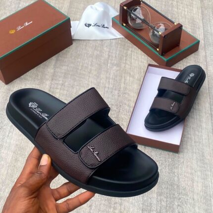 Black Leather Sandals with Adjustable Velcro Straps