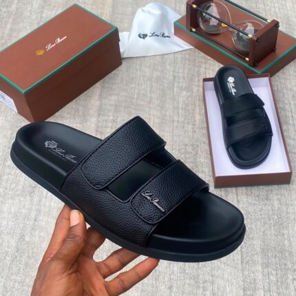 Black Leather Sandals with Adjustable Velcro Straps