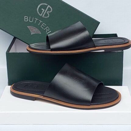 Black Leather Slides with Embossed GB Logo