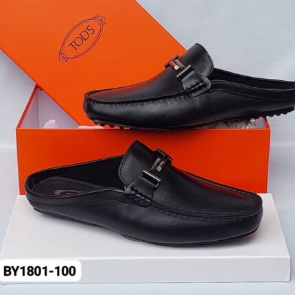 Black Leather Slip-On Mules