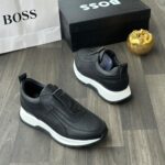 Black Leather Slip-On Sneakers