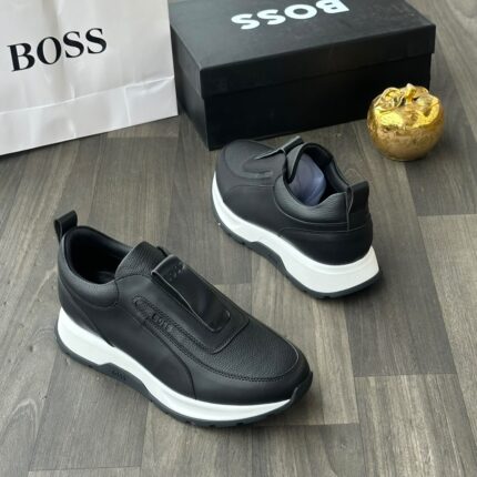 Black Leather Slip-On Sneakers