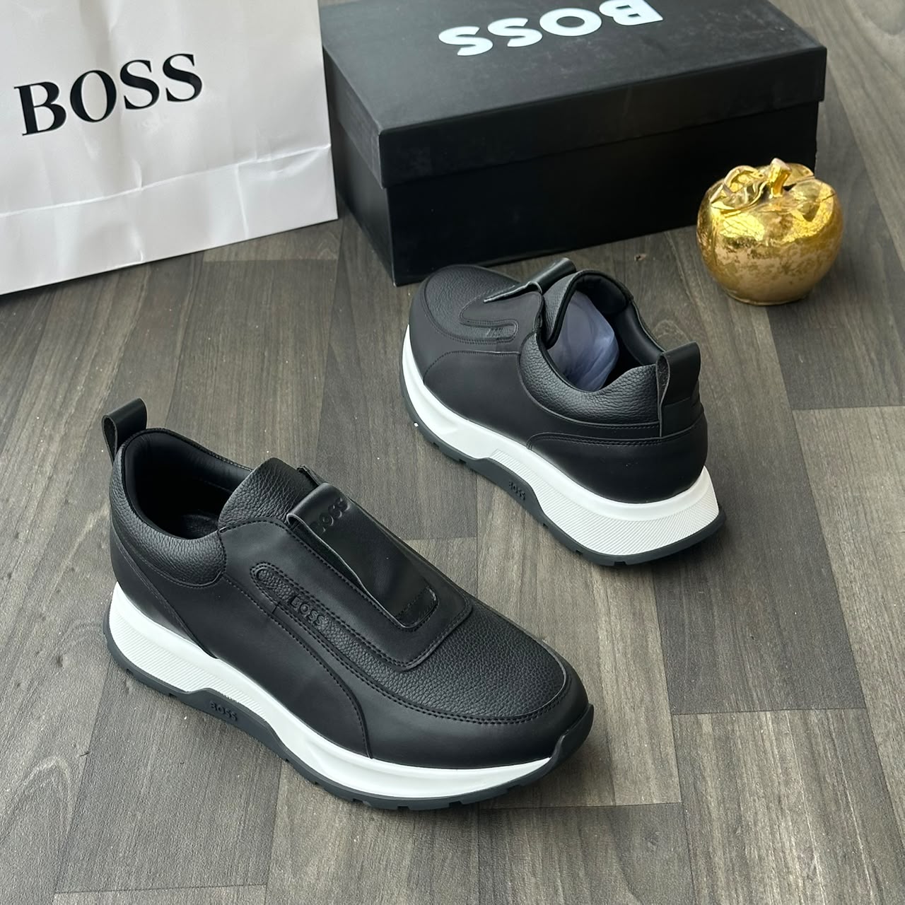 Black Leather Slip-On Sneakers Black Leather Slip-On Sneakers