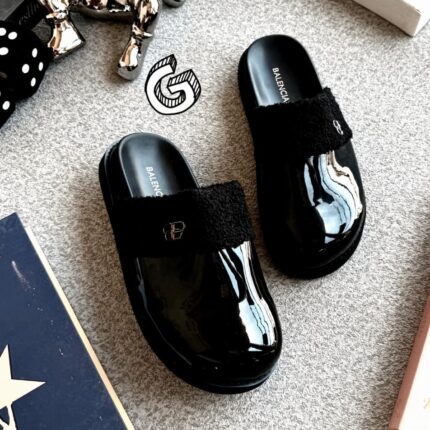 Black Patent Leather Half Shoes with Silver BB Logo