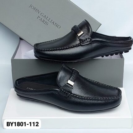 Black Perforated Leather Mule Loafers