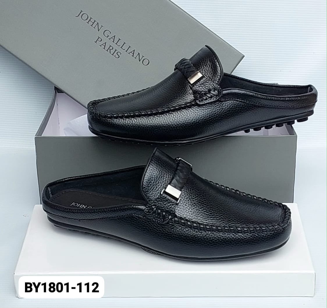 Black Perforated Leather Mule Loafers Black Perforated Leather Mule Loafers