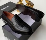 Brown Crocodile-Embossed Leather Loafers