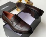Brown Crocodile-Embossed Leather Loafers