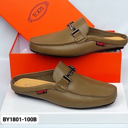 Brown Leather Mules with Metal Bit Detail