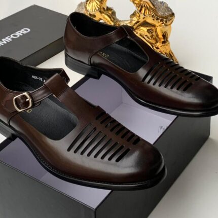 Brown Leather T-Strap Sandals