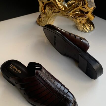 Brown Woven Leather Half Shoes