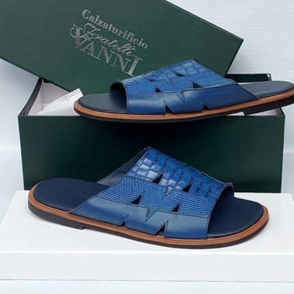 Calzaturificio Fratelli Vanni Blue Leather Slippers