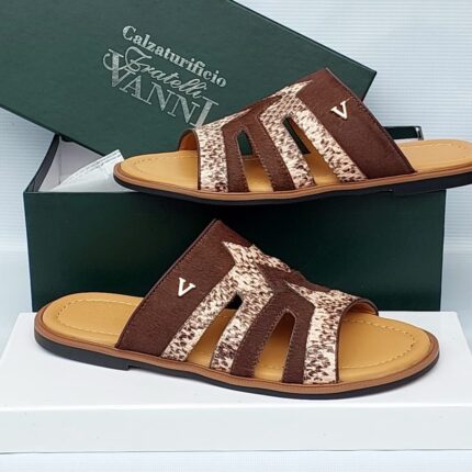 Calzaturificio Fratelli Vanni Brown & Beige Patterned Sandals