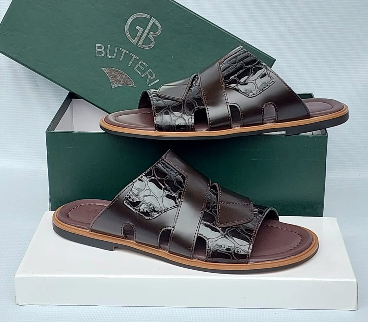 Dark Brown Crocodile-Embossed Leather Sandals Dark Brown Crocodile-Embossed Leather Sandals