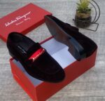 Dark Brown Velvet Horsebit Loafers