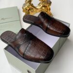 Dark Green Crocodile-Embossed Leather Mules - Image 3