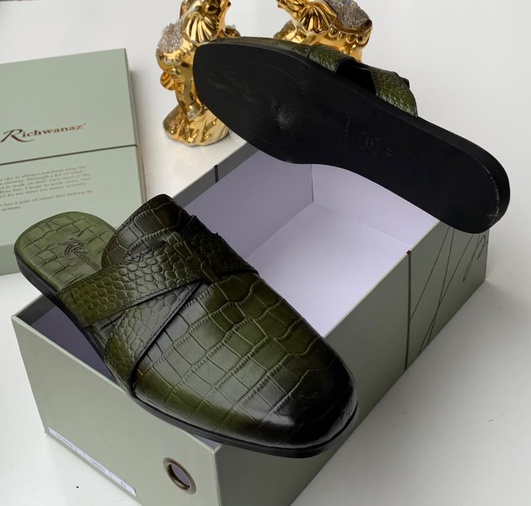 Dark Green Crocodile-Embossed Leather Mules Dark Green Crocodile-Embossed Leather Mules