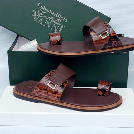 Fratelli Vanni Snakeskin-Print Toe-Ring Sandals
