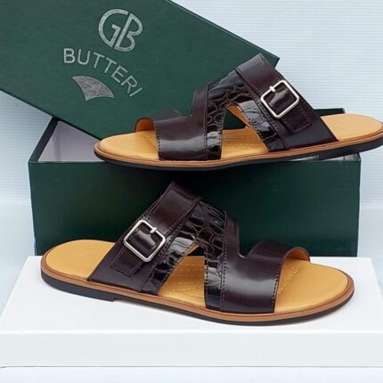 GB Butteri Men’s Crocodile-Embossed Leather Slippers