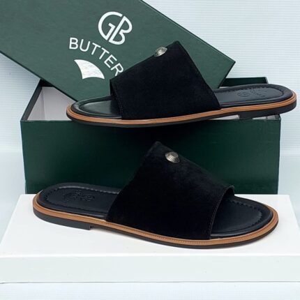 Jentuman Nubuck Black Slides with Silver Stud Detail