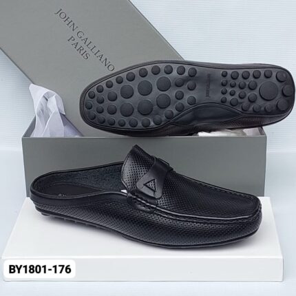 John Galliano Black Perforated Leather Mule Loafers