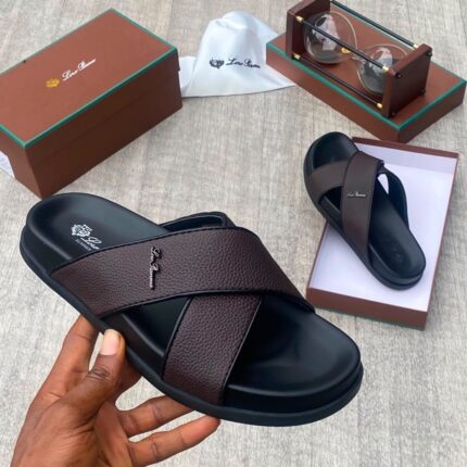 Loro Piana Dark Blue Leather Cross-Strap Sandals