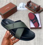 Loro Piana Dark Blue Leather Cross-Strap Sandals