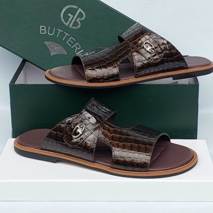 Men’s Crocodile-Embossed Leather Slippers