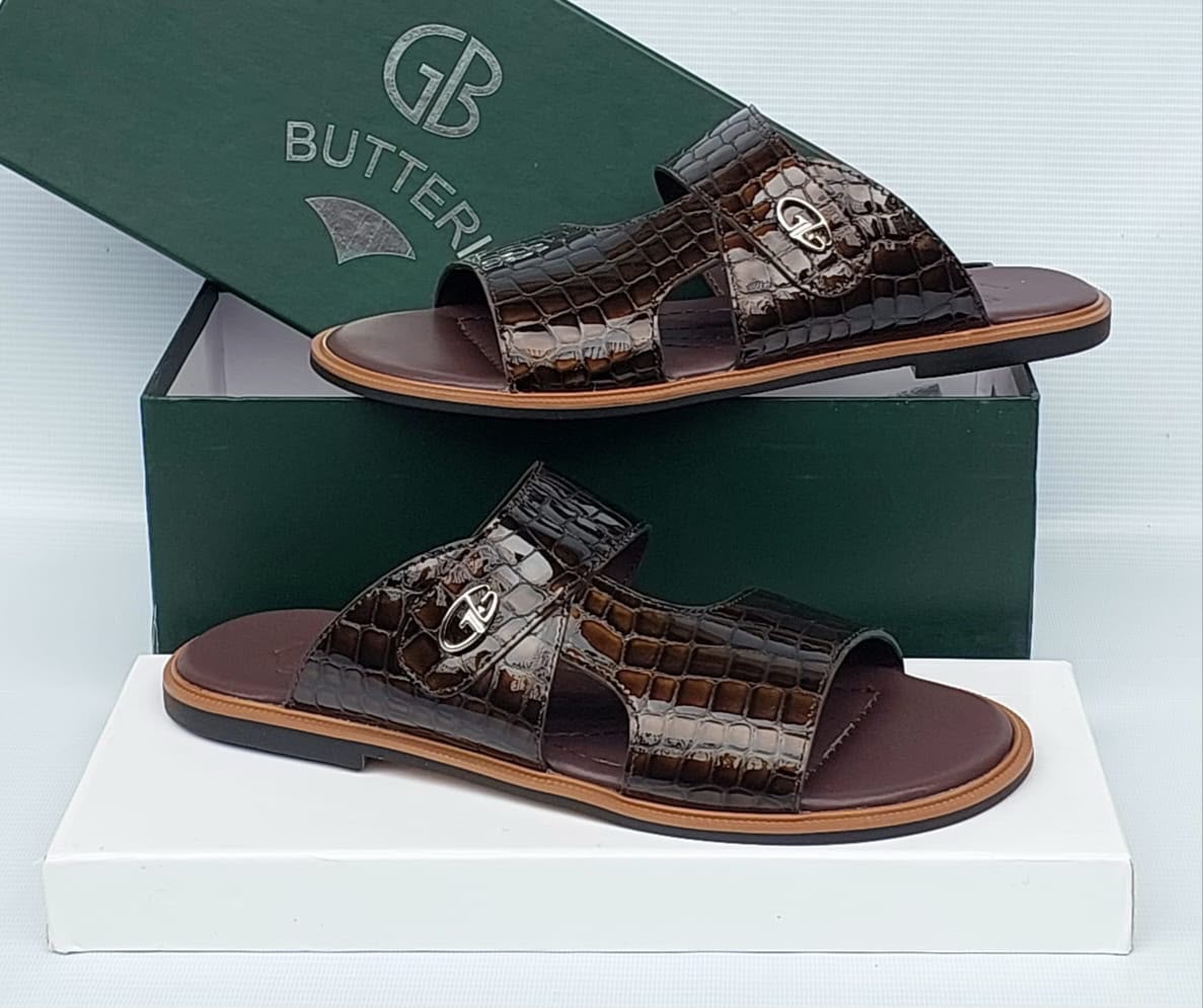 Men’s Crocodile-Embossed Leather Slippers Men’s Crocodile-Embossed Leather Slippers
