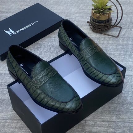 Moreschi Green Crocodile Leather Loafers