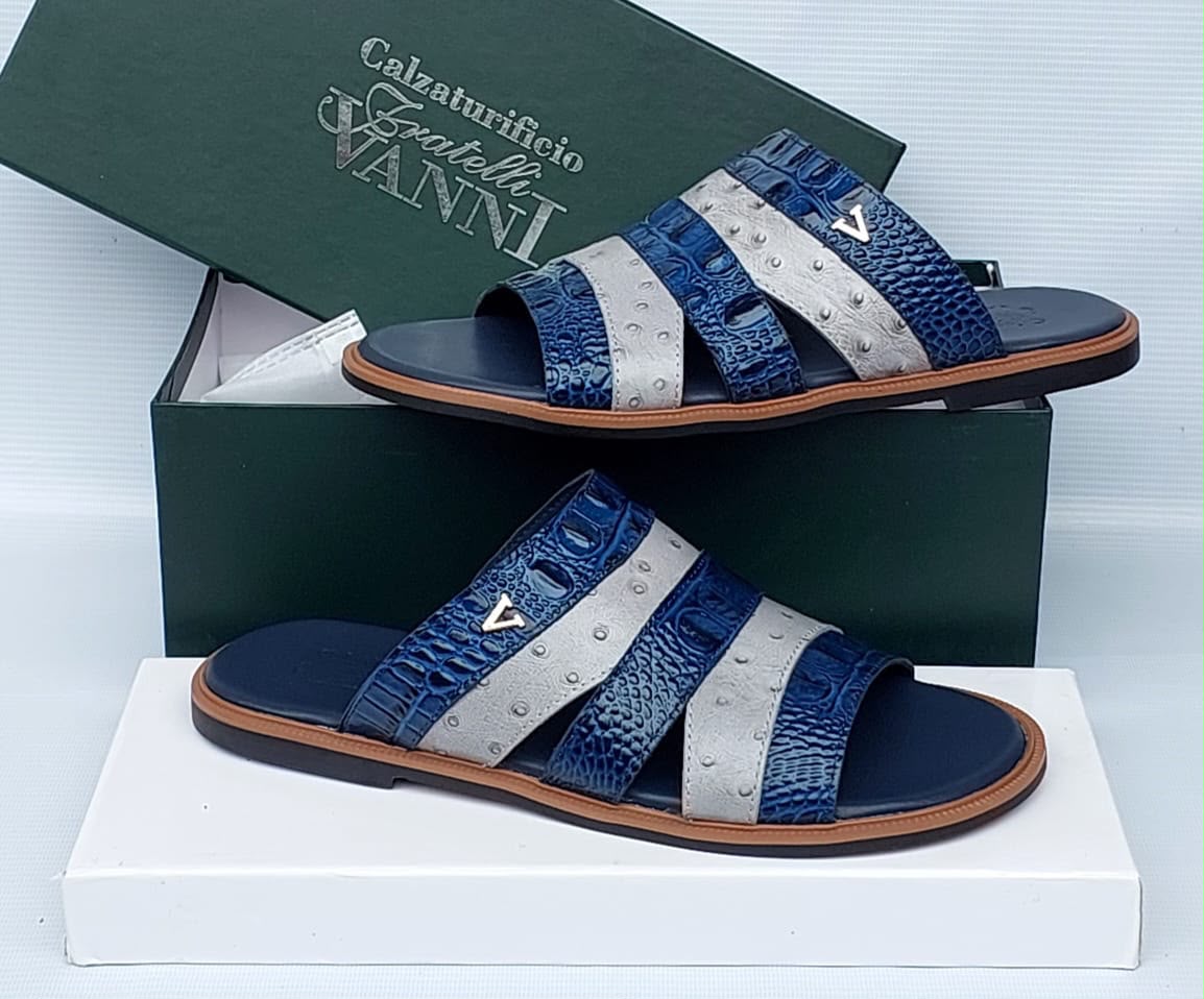 Vanni Fratelli Blue Crocodile-Embossed Leather Sandals Vanni Fratelli Blue Crocodile-Embossed Leather Sandals