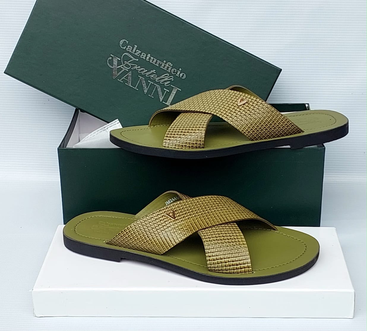 Vanni Fratelli Olive Green Leather Sandals Vanni Fratelli Olive Green Leather Sandals