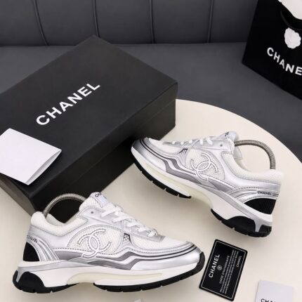 White Silver Sneakers With CC Logo
