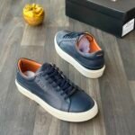 BOSS Coffee Brown Pebbled Leather Low Top Sneakers