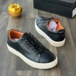 BOSS Coffee Brown Pebbled Leather Low Top Sneakers