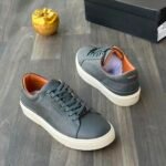 BOSS Coffee Brown Pebbled Leather Low Top Sneakers